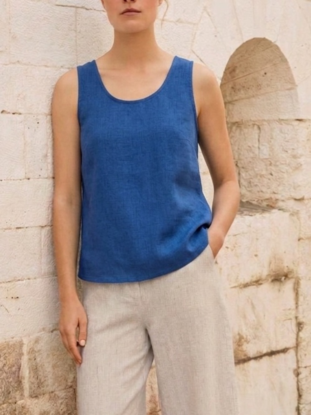 POETRY Royal Blue Linen Tank Size 10 Sleeveless minimal Lagenlook